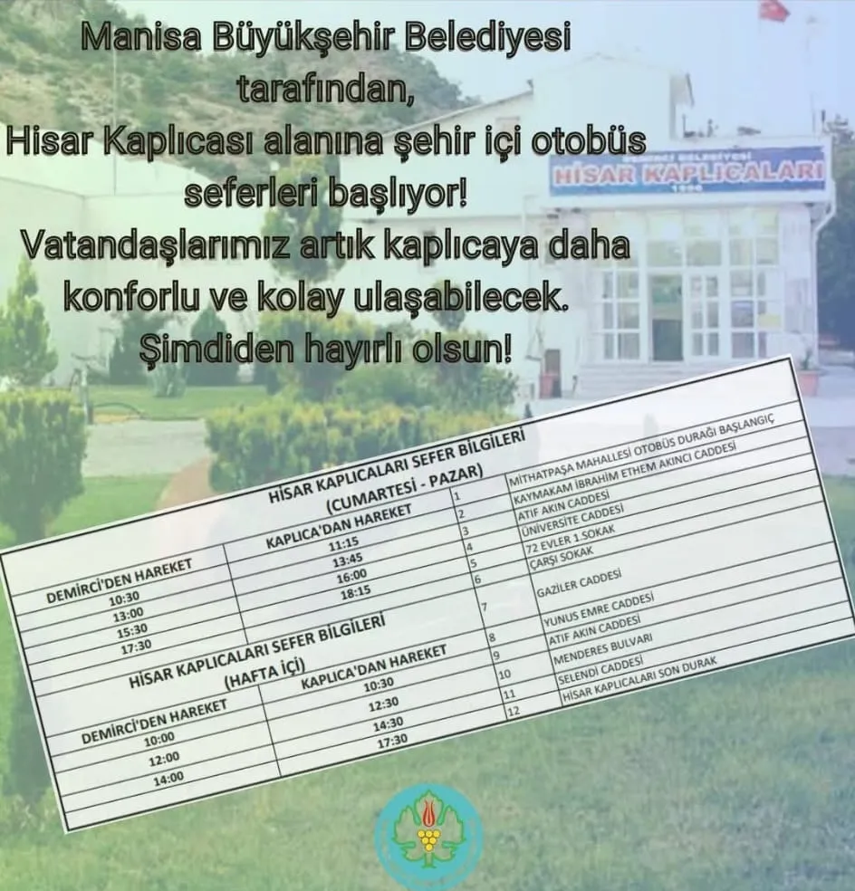 HİSAR KAPLICALARINA SERVİS BAŞLIYOR