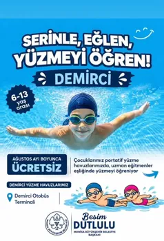DEMİRCİ'DE ÇOCUKLAR İÇİN  ÜCRETSİZ YÜZME EĞİTİMİ BAŞLADI