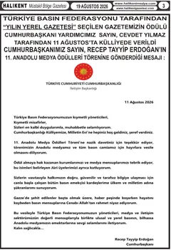 CUMHURBAŞKANIMIZ SAYIN, RECEP TAYYİP ERDOĞAN’IN 11. ANADOLU MEDYA ÖDÜLLERİ TÖRENİNE GÖNDERDİĞİ MESAJI : 