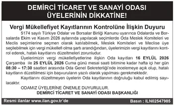 DEMİRCİ TİCARET VE SANAYİ ODASI  ÜYELERİNİN DİKKATİNE!